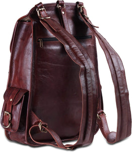Vintage Full Grain Wine Red Leather Casual Backpack