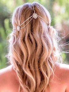 Gothic-Gold Crystal Layering Hair Jewelry Rhinestones Head Chain