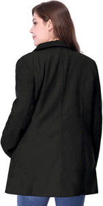 Plus Size Notched Lapel Black Double Breasted Long Coat