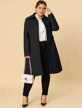 Load image into Gallery viewer, Belted Single Breasted Black Plus Size Winter Long Coat