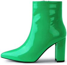 Load image into Gallery viewer, Walk Higher Green  Chunky Heel Pointed Toe Zipper Ankle Boots