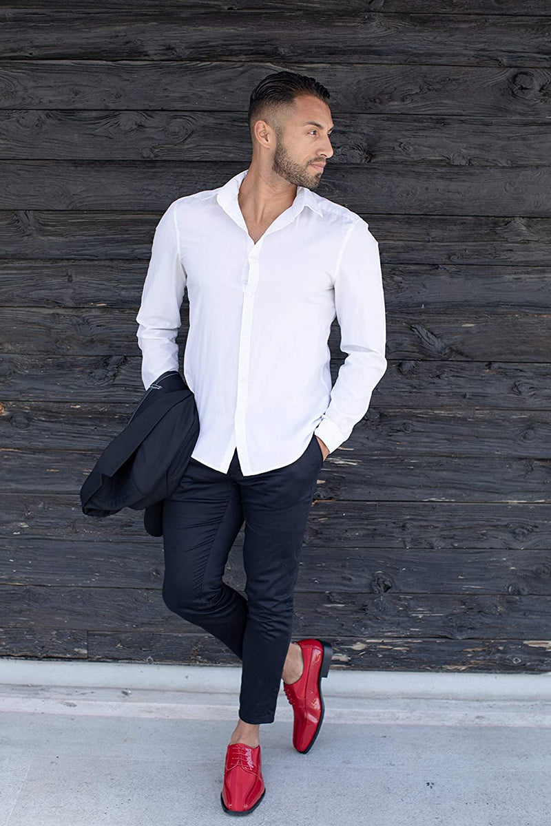 White shirt black jeans red shoes sales