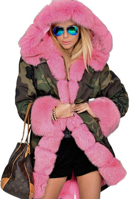 Faux Fur Lined Pink Fur Anoraks Outwear Winter Long Warm Coats