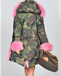Faux Fur Lined Pink Fur Anoraks Outwear Winter Long Warm Coats