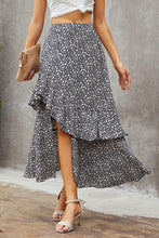 Load image into Gallery viewer, Cute Floral Beige Boho Floral High Low Side Split Riffle Skirt