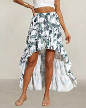 Load image into Gallery viewer, Red Boho Floral High Low Side Split Riffle Skirt