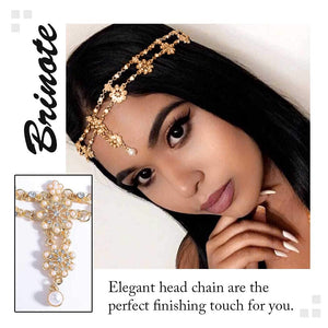Gold Floral Headband Pearl Crystal Jewelry Head Chain