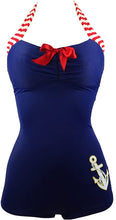 Load image into Gallery viewer, 50&#39;s Retro Navy Blue Nautical One Piece Swimsuit