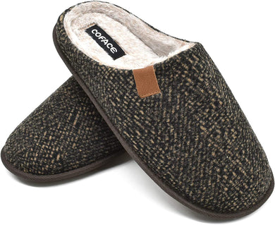 Men's Brown Twill Memory Foam Scuff Comfortable Slippers