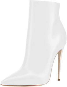 White Ankle Boots Closed Pointed Toe Stilettos