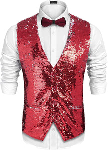 Men's Red Sequin Sleeveless Shiny Formal Vest
