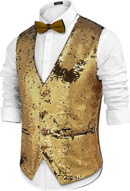 Men's Gold Sequin Sleeveless Shiny Formal Vest