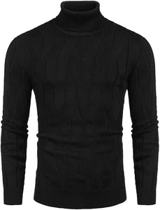 Men's Navy Blue Slim Fit Turtleneck Sweater Casual Knitted Pullover Sweater