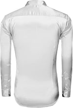 Load image into Gallery viewer, Men&#39;s Shiny Satin White Silk Long Sleeve Button Down Shirt