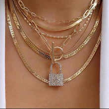 Load image into Gallery viewer, Gold Snake Bone Chain Necklace Lock Toggle Choker Jewelry