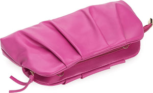 Pleated Hot Pink PU Soft Vegan Leather Clutch Bag