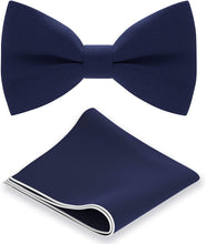 Load image into Gallery viewer, Amber Black Classic Pre-Tied Bow Tie Set with Handkerchief