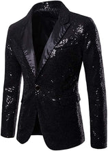 Load image into Gallery viewer, Men&#39;s Black One Button Sequin Formal Blazer