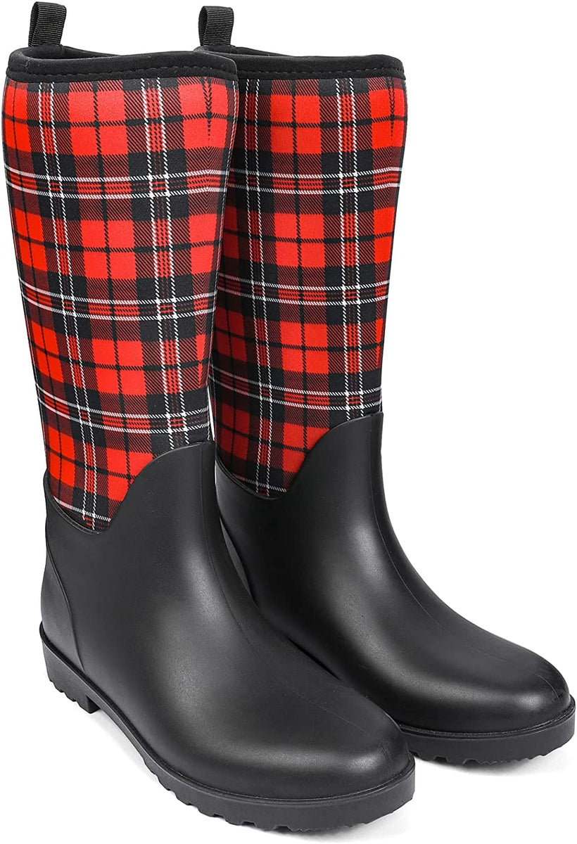 Red Plaid Waterproof Slip On Women s Rain Boots Bella Valentina LA