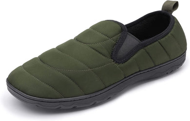 Men's Dark Green Water-Resistant Winter Warm Slippers