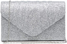 Load image into Gallery viewer, Pleated Silver Glitter Envelope Clutch Handbag Bridal Purse