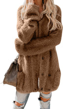 Load image into Gallery viewer, Winter Green Fleece Open Front Sherpa Coat with Pockets