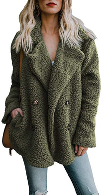 Winter Green Fleece Open Front Sherpa Coat with Pockets