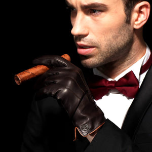 Men's Brown Cashmere Lining Winter Leather Gloves