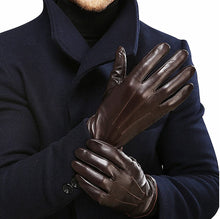 Load image into Gallery viewer, Men&#39;s Brown Cashmere Lining Winter Leather Gloves