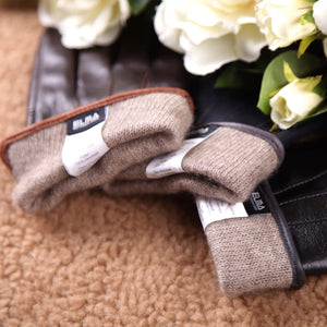 Men's Brown Cashmere Lining Winter Leather Gloves
