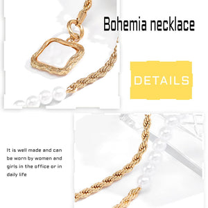 Baroque Pearl Choker Square Pendant Gold Chain Necklace