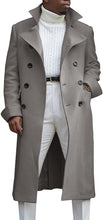 Load image into Gallery viewer, Men&#39;s Notch Lapel Double Breasted Long Sleeve Black Trench Coat