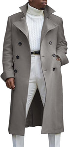 Men's Notch Lapel Double Breasted Long Sleeve White Trench Coat