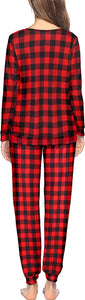 Red Plaid Long Sleeve Pajama Set with Pockets