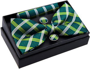 Men's Green Vintage Plaid Check Pre-tied Bow Tie