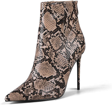 Fashion Snakeskin Pointed Toe Heeled Ankle Booties