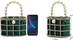 Evening Handbag Green Clutch Purses with Pearl Diamonds