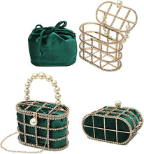 Load image into Gallery viewer, Evening Handbag Green Clutch Purses with Pearl Diamonds