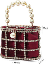 Load image into Gallery viewer, Evening Handbag Maroon Clutch Purses with Pearl Diamonds