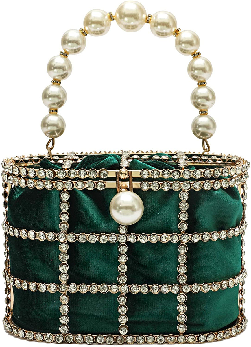Green Clutch Sparkly Pearl Diamond Handbag Bella Valentina
