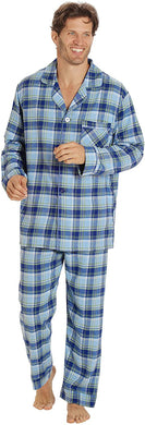 Flannel Pajamas Blue Plaid Cotton Sleepwear Set