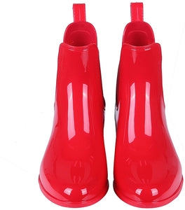 Short Ankle Rain Boots Red Lightweight Rubber Waterproof Booties