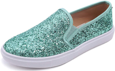 Fashion Slip-On Jade Glitter Casual Flat Loafers
