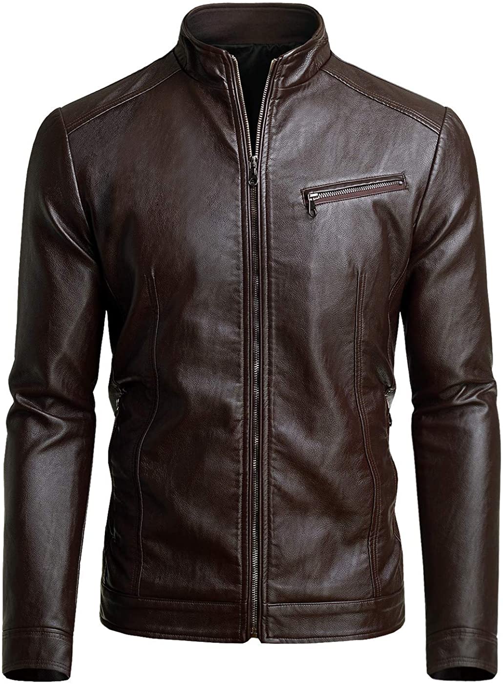 Men's Slim Fit Chocolate Long Sleeve Faux Leather Jacket