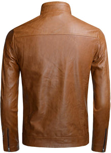 Men's Slim Fit Light Brown Faux Leather Jacket