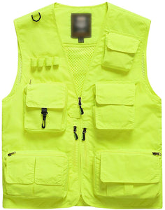 Men's Green Outdoor Sleeveless Vest Jacket Multi Pockets