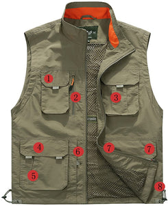 Men's Khaki Outdoor Vest Sleeveless Jacket Multi Pockets