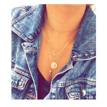 Load image into Gallery viewer, Holy Layered Cross Gold Coin Chain Rose Flower Pendant Necklace