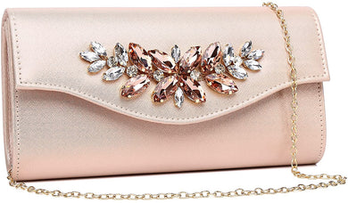 Cream Gold Bling Rhinestone Leather Clutch Evening Cocktail Purse