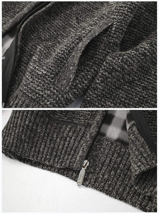 Men's Melange Charcoal Knitted Regular Fit Full Zip Cardigan Sweater